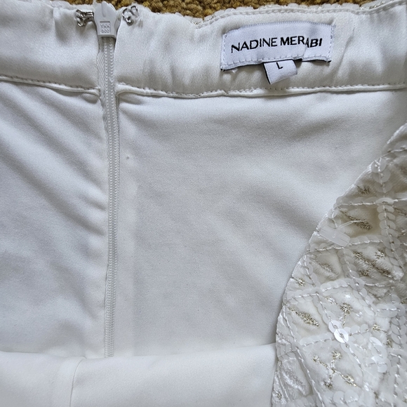 NADINE MERABI MEGHAN White Beige Flare Embroidered Sequin Velvet Trousers Pants - Picture 16 of 16